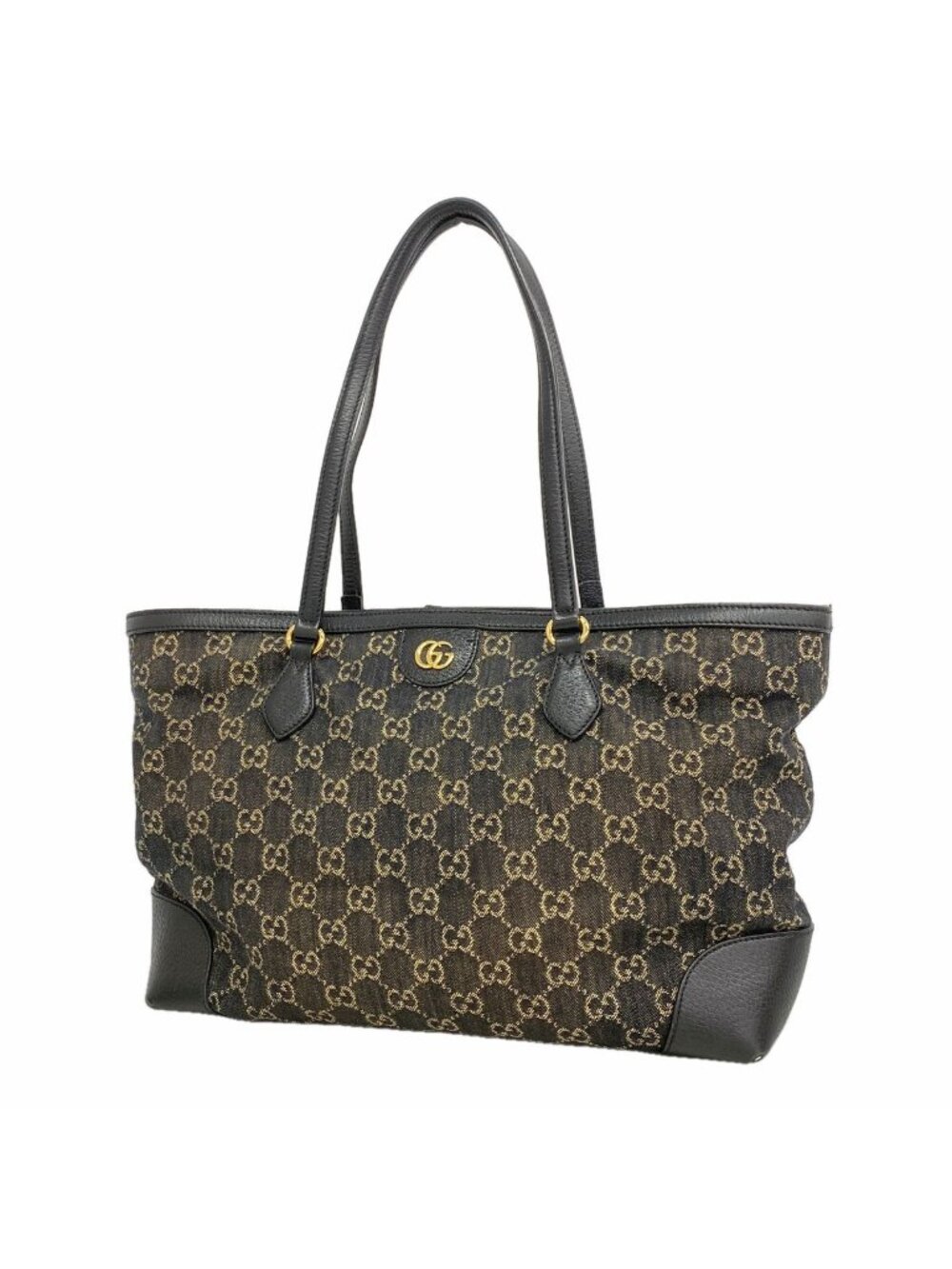 Gucci Tote Bag GG Marmont Denim Navy Gold